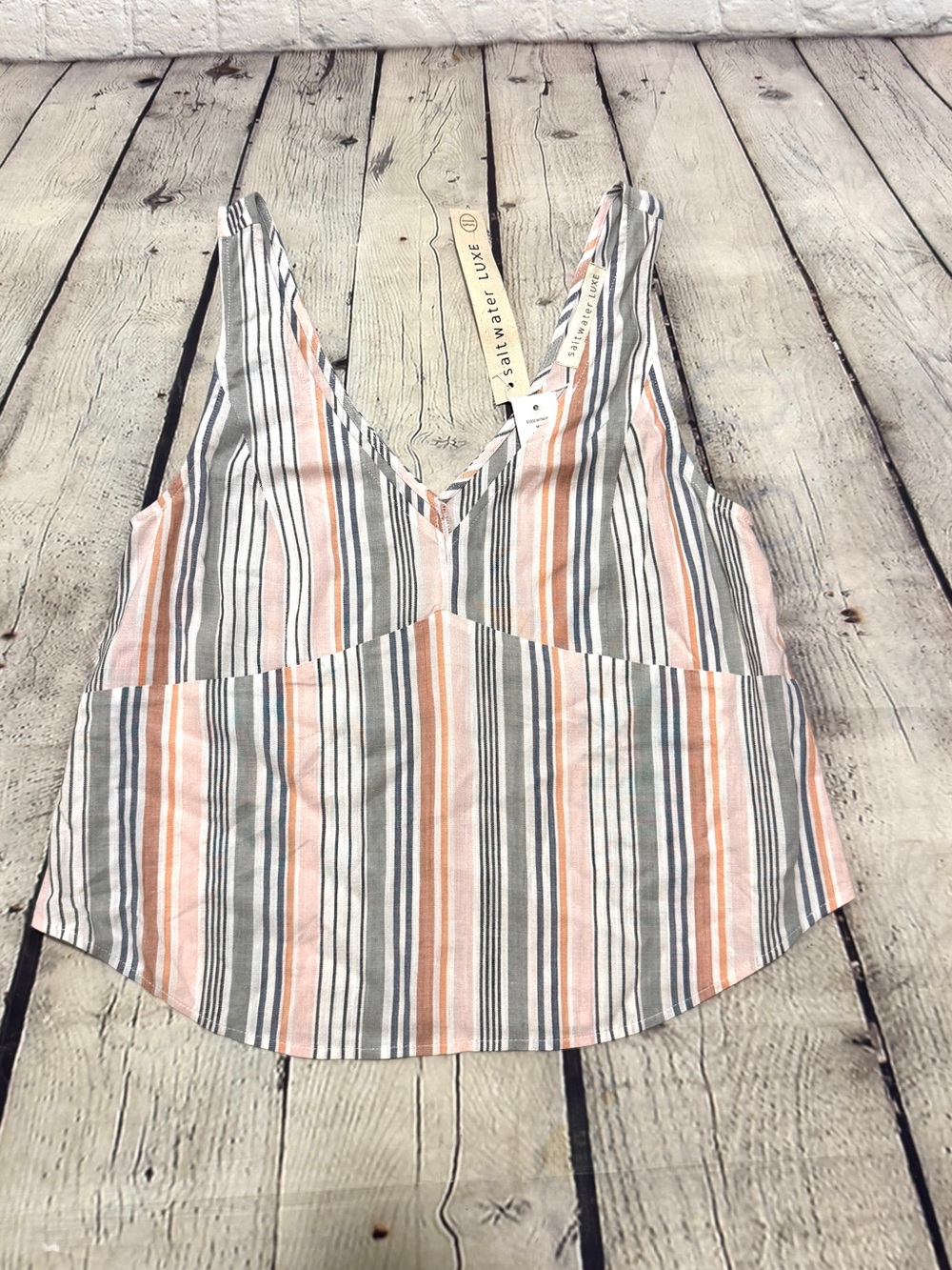 saltwater LUXE Striped V-Neck Tank in Peach and Gray